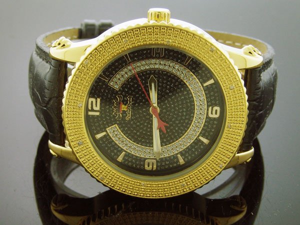 Techno Royale 50mm Round Yellow Gold Tone case 12 Diamonds Watch