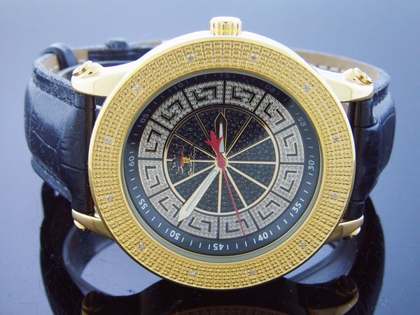 Techno Royale 50mm Round Yellow Gold Tone case 12 Diamonds Watch