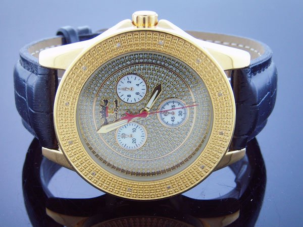 Techno Royale 50mm Round Yellow Gold Tone case 12 Diamonds Watch
