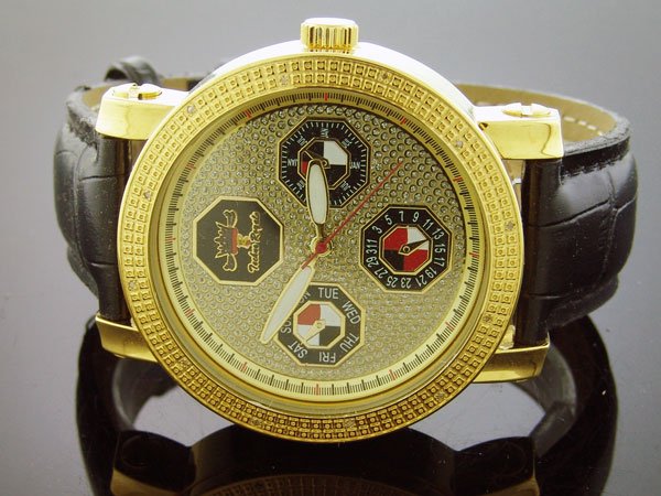 Techno Royale 50mm Round Yellow Gold Tone case 12 Diamonds Watch