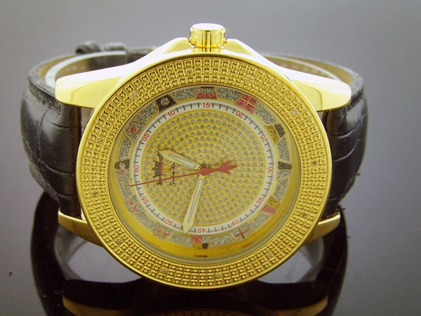 Techno Royale 50mm Round Yellow Gold Tone case 12 Diamonds Watch
