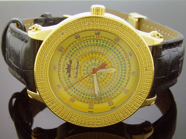 Techno Royale 50mm Round Yellow Gold Tone case 12 Diamonds Watch