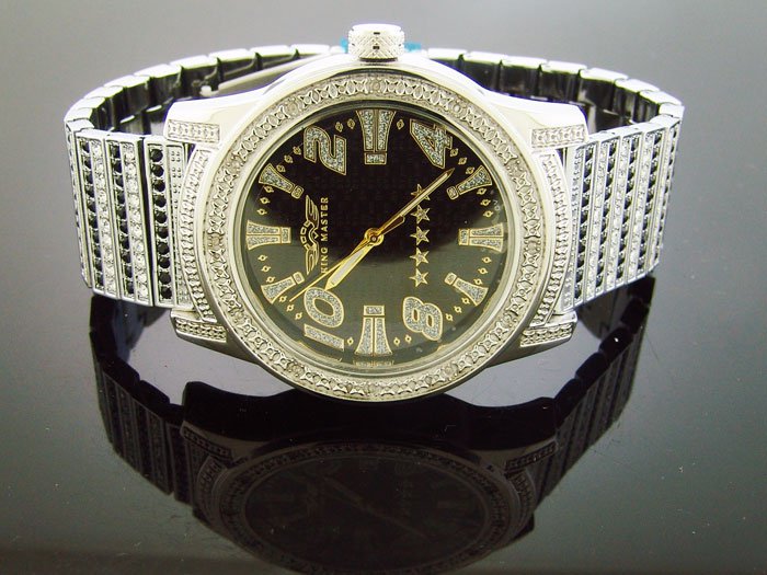 Men's King Master 50MM Round 12 Diamonds SS Band watch