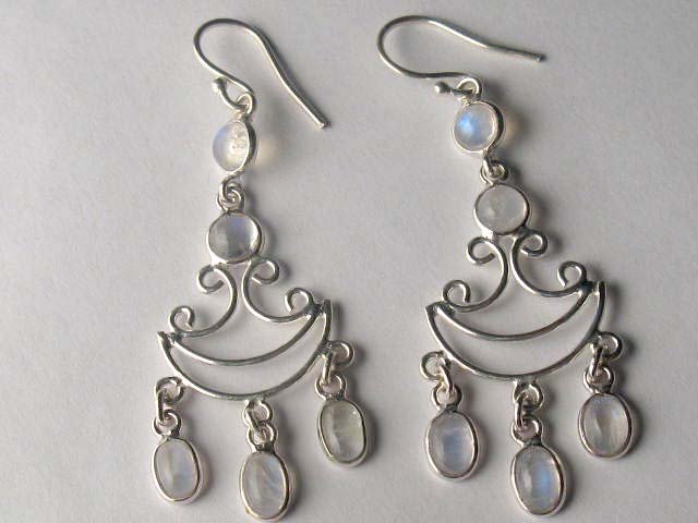 Sterling Silver Rainbow Moonstone Chandelier Earrings