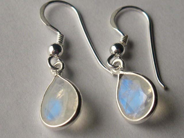 Sterling Silver Genuine Natural Moonstone Teardrop Earrings