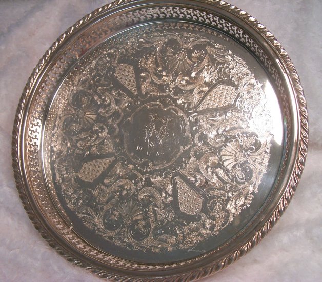Oneida Silver Butler Tray, Lavishly Decorated (Monogrammed)