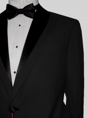50L Marchatti 2-PC Men's TUXEDO Suit 1 Button Solid Black Flat Front Pants FREE Bow Tie Size 50L