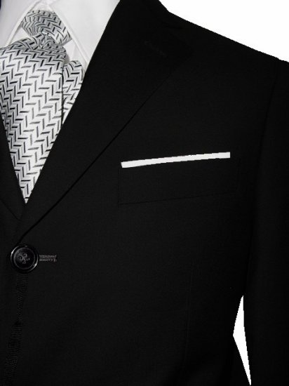 38R Marchatti 2-PC Men's Suit 3 Button Solid Black Single Pleat Pants FREE Neck Tie Size 38R