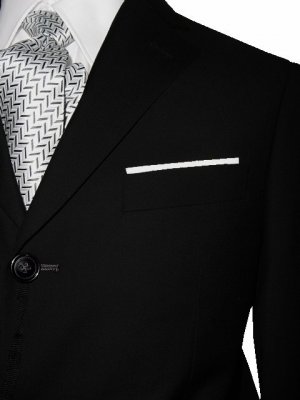 38R Marchatti 2-PC Men's Suit 3 Button Solid Black Single Pleat Pants FREE Neck Tie Size 38R