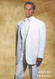 50L Giorgio Fiorelli 2-Button White Men's Tuxedo Suit Single Pleat Pants FREE White Bow Tie Size 50L