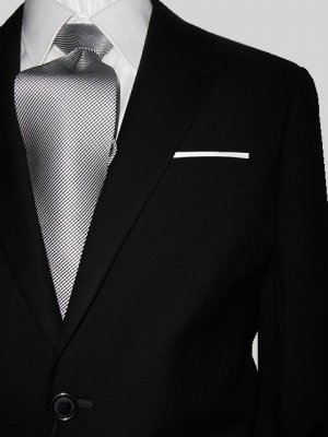 38R Giorgio Fiorelli 2-Button Men's Suit Solid Black Flat Front Pants FREE Tie Size 38R