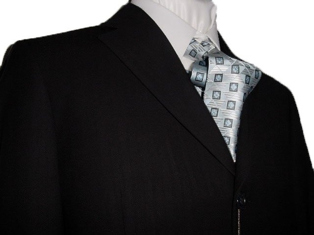 46R Vitarelli 3-Button Men's Suit Textured Black Single Pleated Pants FREE Neck Tie Size 46R