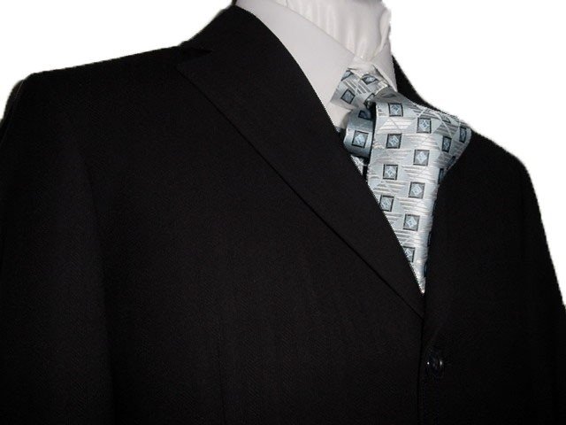 44L Vitarelli 3-Button Men's Suit Textured Black Single Pleated Pants FREE Neck Tie Size 44L