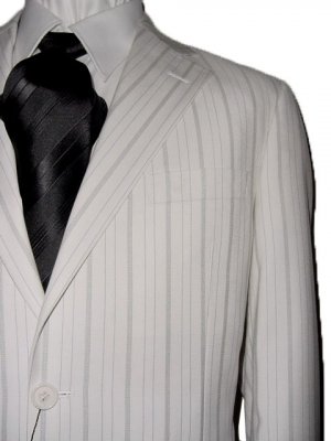 48R Vitarelli 2-Button Men's Suit Off White with Gray Stripes FREE Neck Tie Size 48R