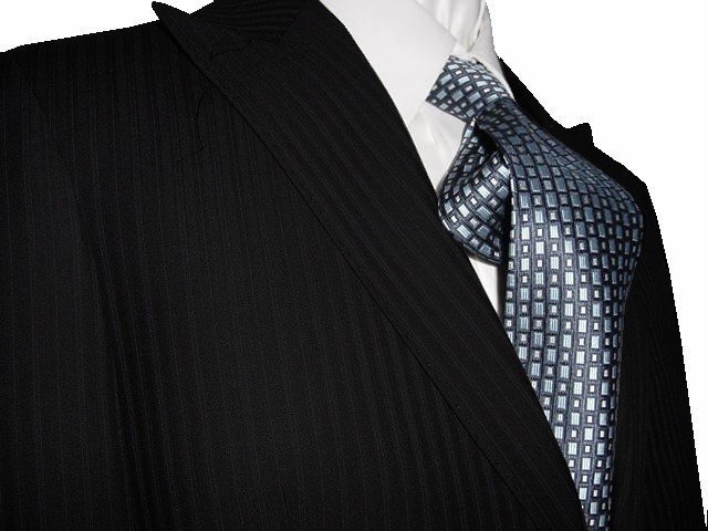 38R Vitarelli 2-Button Men's Suit Black with Multi Stripes FREE Neck Tie Size 38R
