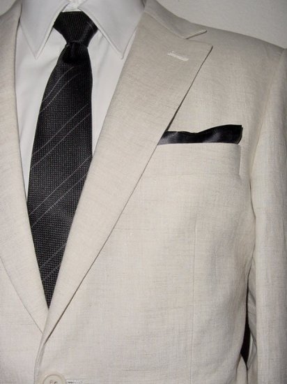 50R Mantoni 2-PC Men's Suit Natural Beige Linen 2 Button Flat Front Pants FREE Neck Tie Size 50R