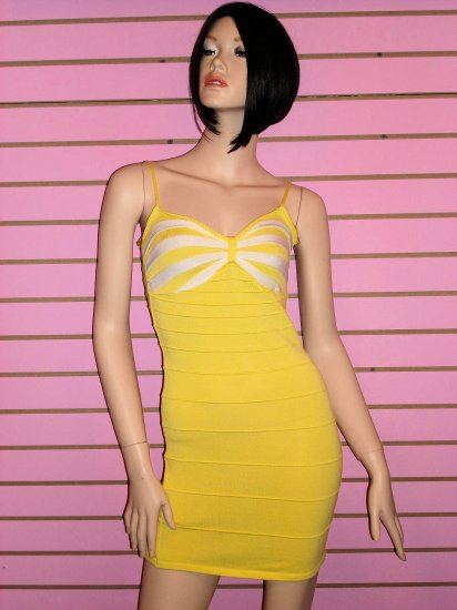 SEXY YELLOW AND WHITE BANDAGE DRESS SIZE M