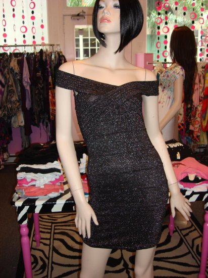 SEXY SHIMMERY BLACK BANDAGE DRESS SIZE SMALL 2 - 4