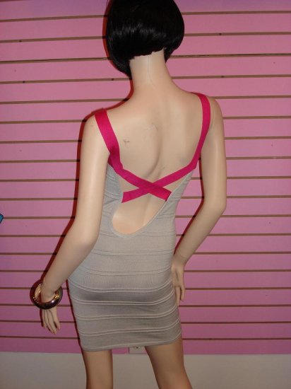 SO SEXY HOT PINK AND GREY BANDAGE DRESS SIZE M 6 - 8