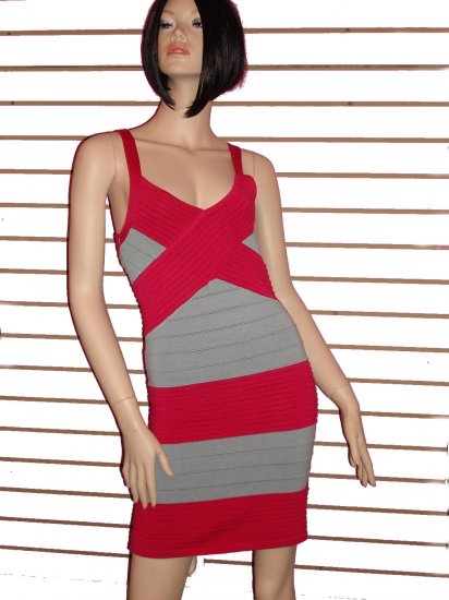 HOT PINK AND GREY PARTY BANDAGE DRESS SIZE L 10-12