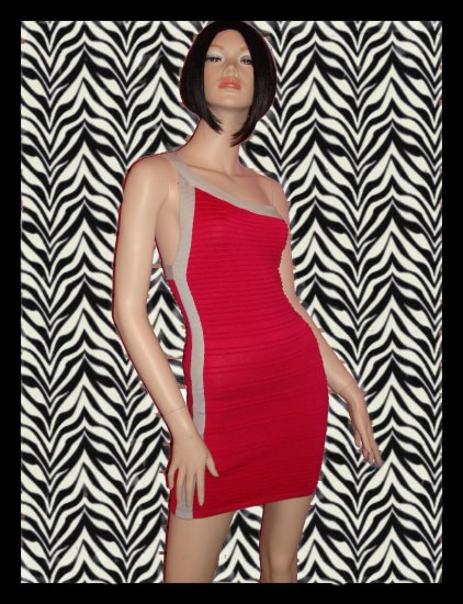 HOT ONE SHOULDER PINK AND GREY BANDAGE DRESS Size Large 10-12