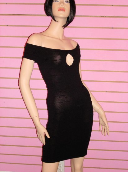 SEXY BLACK OFF THE SHOULDER BANDAGE MINI DRESS SIZE SMALL 2- 4