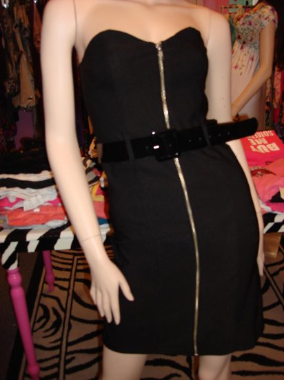 SO CLASSY BLACK ZIPPER FRONT TUBE DRESS SMALL 2- 4
