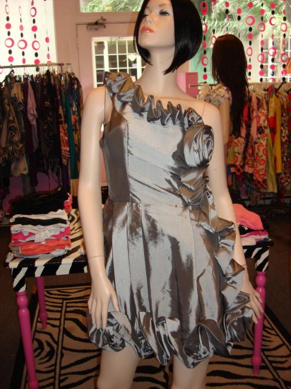 CUTE ONE SHOULDER GREY PARTY DRESS SIZE LARGE 10-12