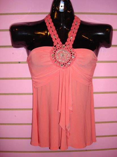 CLASSY CORAL HALTER TOP SIZE MED 6 - 8