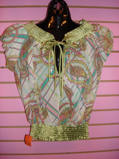 HOT GREEN MULTI OFF THE SHOULDER TOP SMALL 2- 4