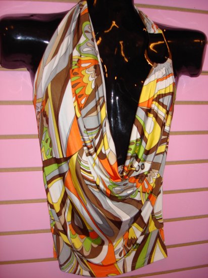 SEXY BROWN MULTI DRAPE FRONT TOP SIZE SMALL 2 - 4