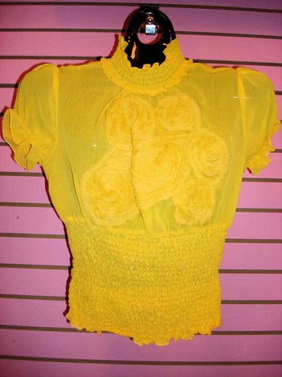 FLIRTY YELLOW CHIFFON TOP SIZE MED 6 - 8