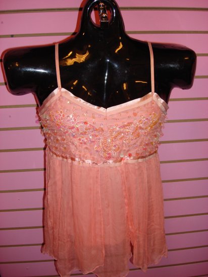 CORAL CHIFFON BEADED TOP SIZE MED 6 - 8