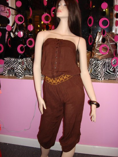 JAZZY BROWN COTTON JUMPSUIT SIZE MEDIUM 6 - 8