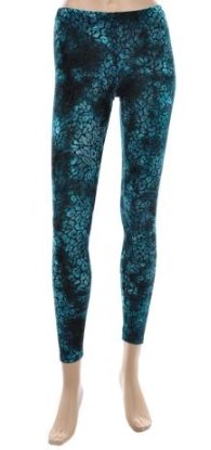 Teal Velvet Print Leggings Small