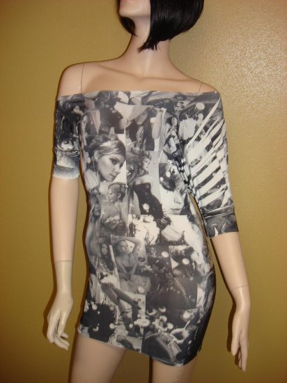 Sexy Black and White Face Print Mini Dress Large