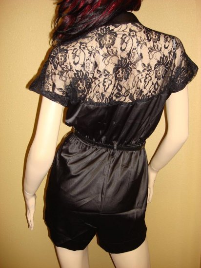 Black Satin and Lace Jumpsuit Large