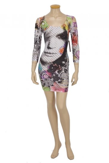 Face Print with Color Bubbles Lazer Print Dress Small