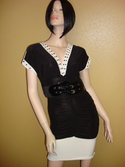 Black and White Belted studded Mini Dress Size Small