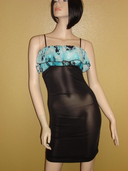Black and Aqua Ruffle trim dress Size Medium