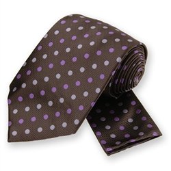 Brown Polka Dotted Tie and Pocket Square Set