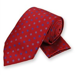 Red Polka Dotted Tie and Pocket Square Set