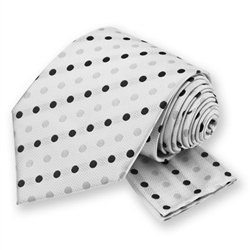 White Polka Dotted Tie and Pocket Square Set