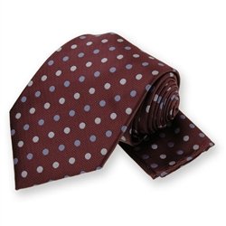 Dark Maroon Polka Dotted Tie and Pocket Square Set