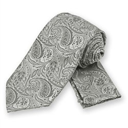 Silver Classic Paisley Tie and Pocket Square Set