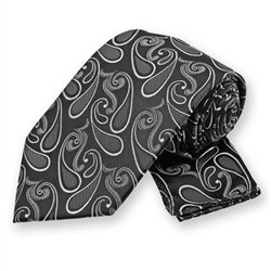 Black Modern Paisley Tie and Pocket Square Set