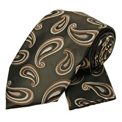 Brown Striped Paisley Tie and Pocket Square Set