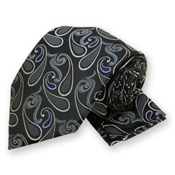 Blue Modern Paisley Tie and Pocket Square Set