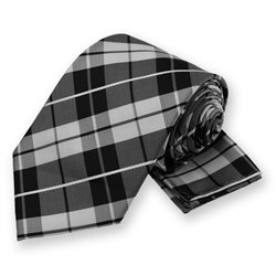 White Terrier Plaid Tie and Pocket Square Set