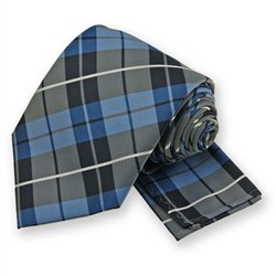 Blue Terrier Plaid Tie and Pocket Square Set